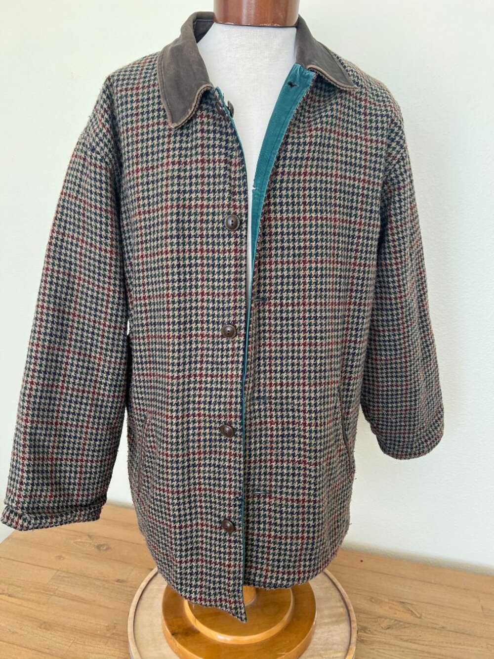 Express - Reversible Jacket –Teal & Navy/Houndstooth Tweed – Size L - Wool Blend